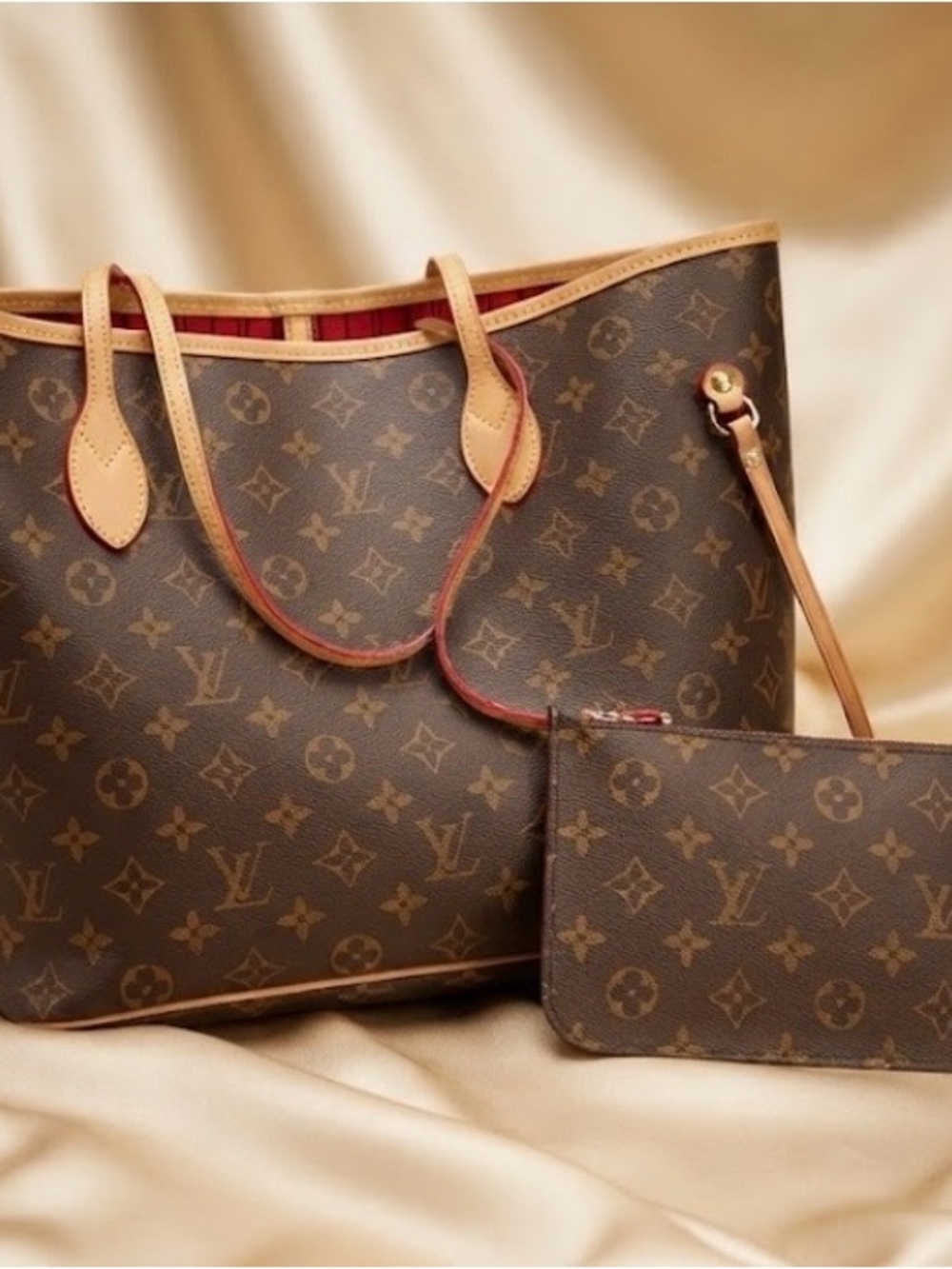 Brown Monogram Neverfull Tote with Pouch
